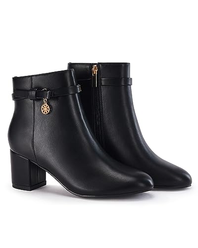 Coutgo Women's Ankle Boots Chunky Block Low Heel Vintage Tie Knot Booties Shoes with Side Zipper