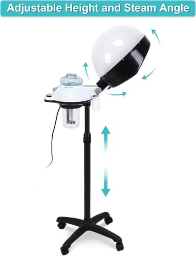 Image of SWEETPEAProfessional Hair Steamer Adjustable Hooded Hair Color Conditioning Steamer Hair Care Treatment with Rolling Stand Base and Time Control for Home Salon Beauty SPA Use BLACK & WHITE-NW-HS