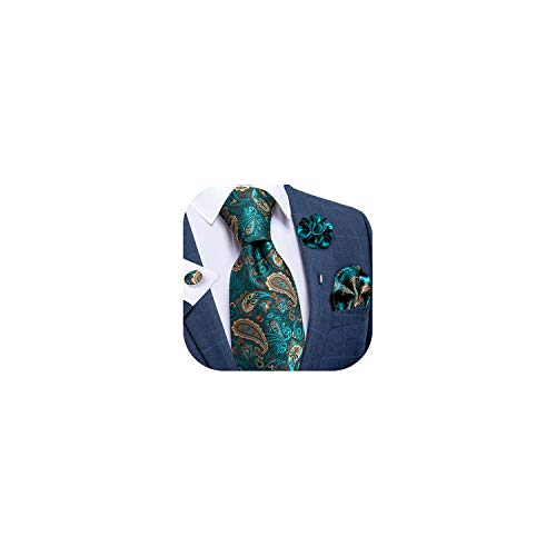 Image of DiBanGu Silk Ties for Men Necktie and Lapel Pin Brooch Set Formal Woven Paisley Plaid Striped Solid Tie Wedding Party