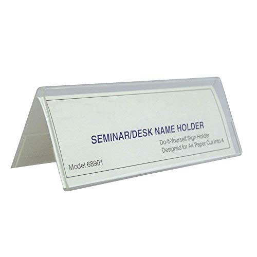 Image of Shuban Clear Acrylic Desk Name Plate Holder - 10 Pack 2-Sided 10 Inch x 02 Inch V-Shaped Display Stand for Name Plates, Table Place Cards, Signs & Labels - Reusable for Office, Business, Weddings, Restaurants & Schools