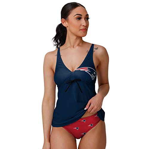 FOCO New England Patriots NFL Womens Summertime Solid Tankini Bikini Top - S