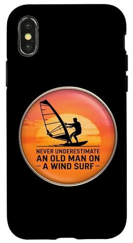 Never Underestimate An Old Man On A Wind Surf �E�B���h�T�[�t�@�[ �����Y �X�}�z�P�[�X iPhone X/XS �p