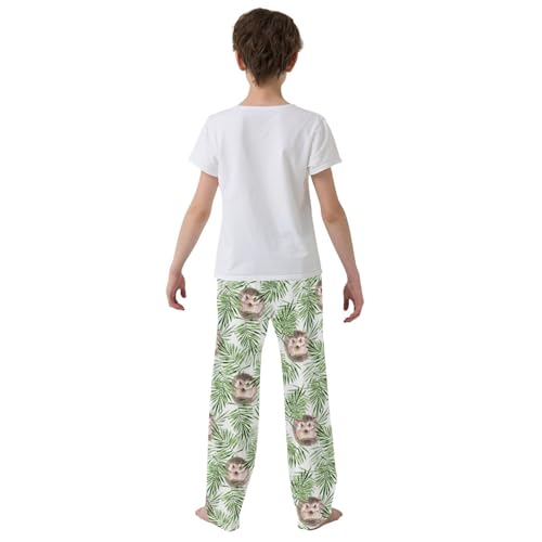 Hedgehog Palm Leaf Boys Long Pants Soft Trousers Elastic Waist Kids Lounge Bottoms with Pockets S-XL3