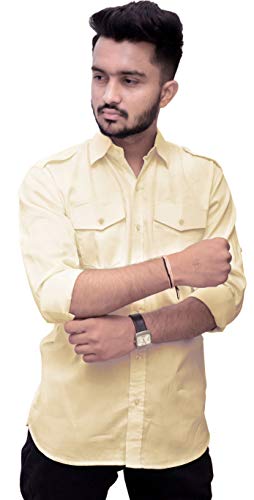 Image of REBANTA Mens Casual Shirt Plain Double Pocket (Maroon, Pure Cotton)