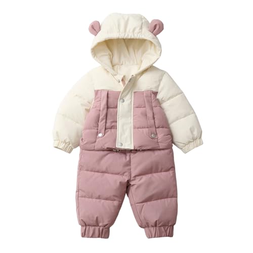 New Upgraded Toddler Hooded Snow Suit Baby Winter Outdoor Activities Kids Infants Thicken Quilted Thermal Fashion Snowsuit （White,12-18Months）