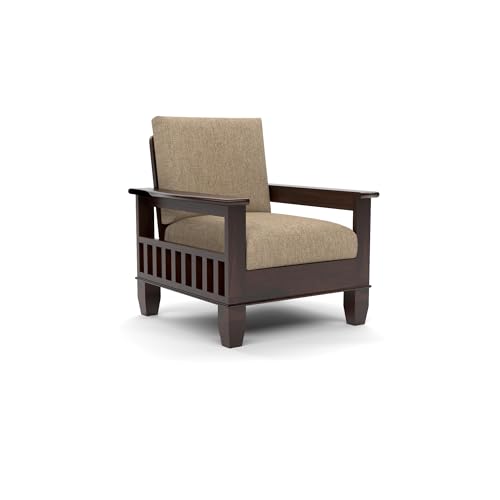 Image of Sheesham Wood Single Seater Sofa | Premium Wooden Single Sofa Chair for Living Room & Bedroom | Single Person Sofa for Home & Office Furniture (Joren Walnut, 1 Seater)
