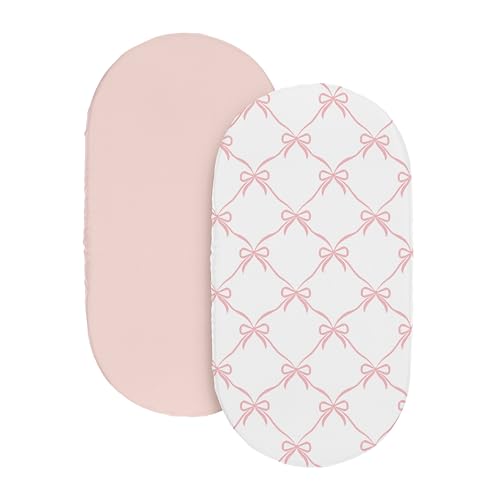 Image of Sweet Jojo Designs 2-Piece Baby Bassinet Sheets Set (Pink Bows) for Girls, Infant Newborn Nursery, Oval, Rectangle & Hourglass Mattress (Blush & White Bow for Ballet, Ballerina Princess Collection)