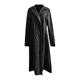 yiouyisheng Ledermantel Herren Lang Leder Trenchcoat Männer Slim Fit Revers Lederjacke Einfarbig Long Leather Jacket Windbreaker Schwarz Braun Rot