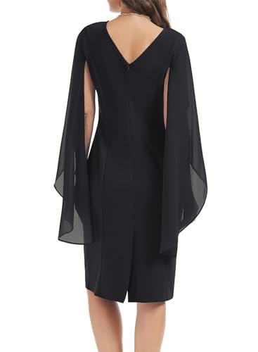 Image of HELYO Women's Chiffon Cloak Sleeve Mini Cape Dress V-Back Semi-Formal Elegant Bodycon Wedding Guest Evening Cocktail Dresses