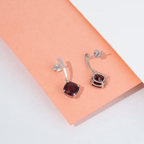 14K White Gold Solitaire Cushion Cut Created Red Ruby Drop Dangle Earrings For Women 8Mm July Birthstone With Push Backs By Max + Stone #TOP4