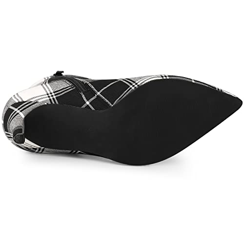 Allegra K Women's Plaid Pointed Toe Side Zip Stiletto Heel Black Ankle Boots 9.5 M Us #TOP18