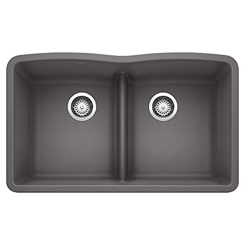 Blanco, Cinder 442071 Diamond Silgranit 50/50 Double Bowl Undermount Kitchen Sink With Low Divide #TOP14