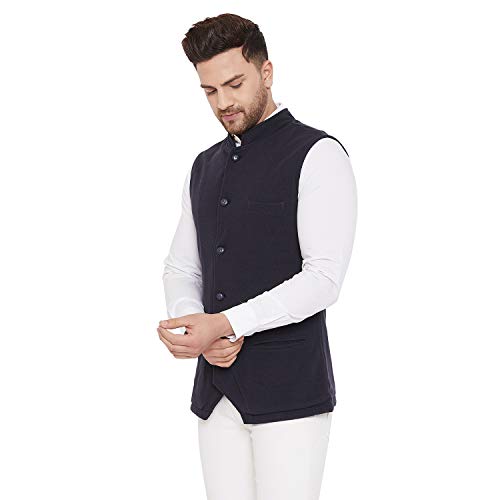 Image of HYPERNATION Navy Blue Color Cotton Men's Knitted Waistcoat(HYPM03115)