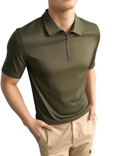 Image of Mack Jonney Ribbed |Regular Fit | Half Sleeves 100% Cotton Polo Neck Self Design with Zip T-Shirt for Men-M826