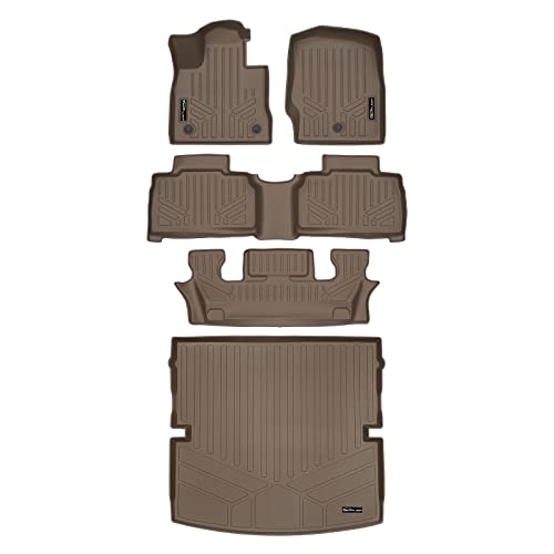 SMARTLINER 3 Row Tan Floor Mats & Cargo Liner Behind 2nd Row Compatible with 2020-2023 Explorer (Fits 6 Passenger Models w/ Bucket Seats)