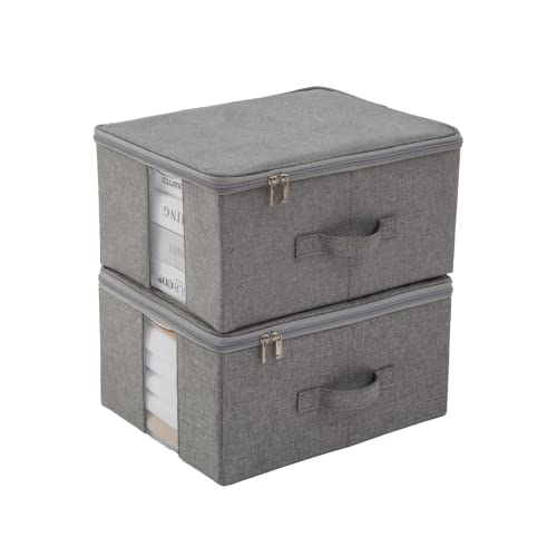 Canfod Under Bed Storage 2 Pack, Under Bed Storage Containers, Blanket Storage Thick Panel, Underbed Storage Clear Window, Stackable Clothes Storage Bins (M（13.7X11X7In） For 8-10 T Shirts, Light Grey) #TOP1