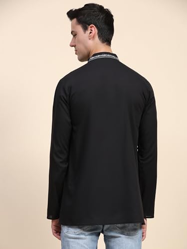 Image of SKAVIJ Men's Cotton Embroidered Kurta Shirt - Long Sleeve Traditional Indian Tunic for Casual