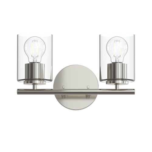 Image of Progress Lighting Replay 13 Inch 2-Light Vanity Light, Transitional, Polished Nickel with Clear Glass Shades, (7.875 inch H x 13 inch W x 6 inch D), P300582-104