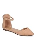 Breckelle's Women's Pointed Toe D'Orsay Ankle Strap Ballet Flat, 8 B(M) US, Natural