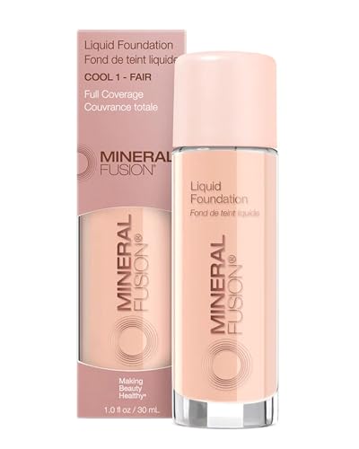 Mineral Fusion Full Coverage Liquid Foundation (Cool 1, Fair) - Lightweight & Hydrating Matte Finish Makeup - With Skin Soothing Green Tea, Lavender - Hypoallergenic, Fragrance-Free - 1 Fl Oz