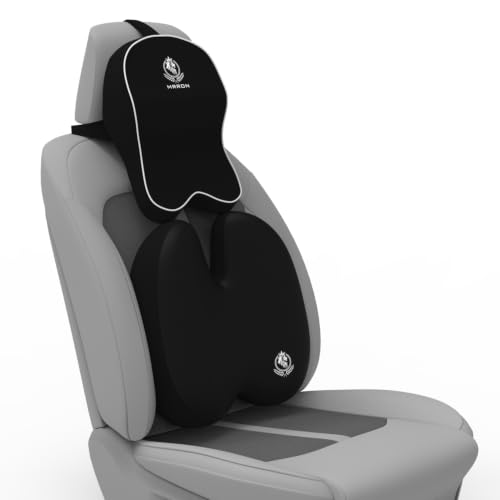 Image of MRRON Orthopedic Memory Foam Lumbar Backrest & Neck Rest Cushion for Car Seat - Ergonomic Car Back & Neck Support Pillow Combo - Pain Relief for Long Drives, Sciatica, Posture (Black, BacKpro)