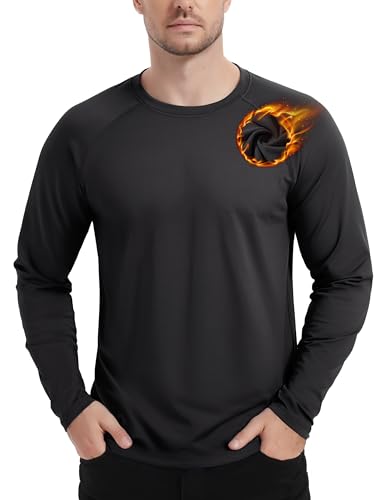 TACVASEN Langarmshirt Herren Rundhals Thermounterwäsche Skiunterwäsche Atmungsaktiv Sport Laufshirt Funktionsshirt Winter Thermo Unterhemd mit Inner Fleece