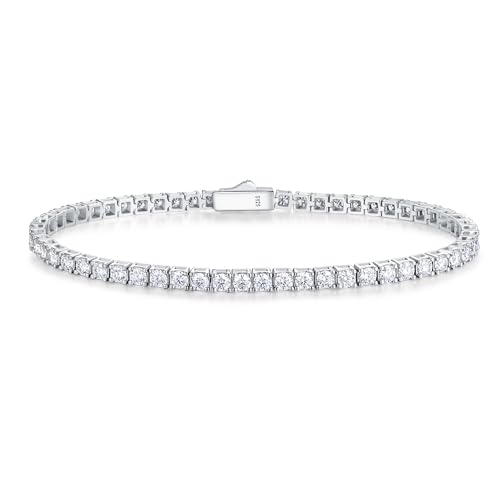 CACESTONE Moissanite Tennis Bracelet 925 Sterling Silver Fine Jewelry 3mm D Color Lab-Grown Simulated Diamond Wedding Bridal Birthday Gift for Women Men, Length 7.5 Inch