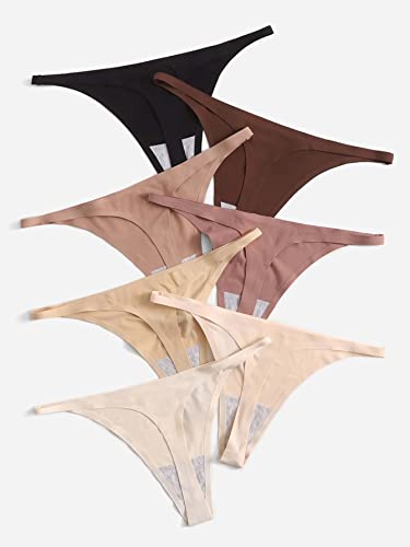 Milumia Women's 7 Pieces Seamless Thongs Panties Solid No Show Low Rise Thong Underwear Multicolored A Medium #TOP1