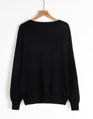 Image of Women's Lightweight Thin Knit Sweater Long Sleeve Crew Neck Ghost Pattern Halloween Pullover (Black 77,Large)