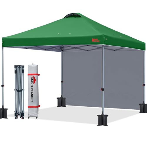 Image of MASTERCANOPY 8x8 Durable Pop Up Canopy Tent with 1 Sidewall, Forest Green