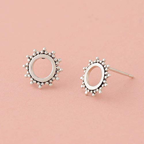Boma Jewelry Sterling Silver Bohemian Balinese Beaded Texture Open Circle Sun Stud Earrings4