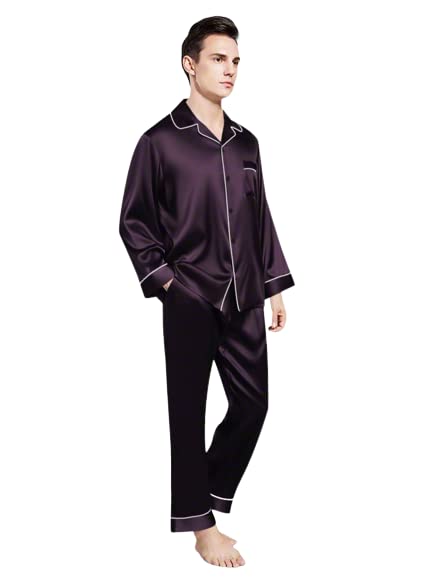 bellababebyskMen Satin Silver Piping Night Suit Full Sleeve