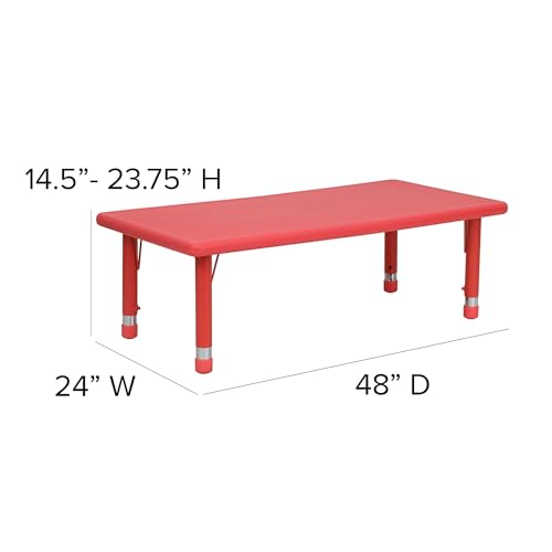 Flash Furniture Wren 24''W x 48''L Rectangular Red Plastic Height Adjustable Activity Table