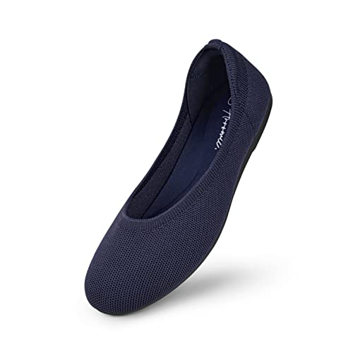 Arromic Navy Blue Flats Shoes for Women, Washable Round Toe Knit Ballet Flats Shoes with Arch Support and Comfortable Heel Cushions, Soft Slip on Dressy Shoes for Business Casual, Office, Work