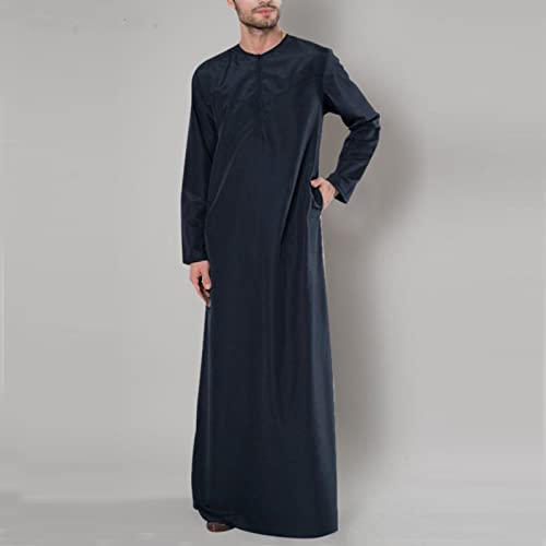 Moroccan Thobe Muslim Clothes for Men Long Sleeve Kaftan Islam Eid Big And Tall Ankle Length Robe Arab Dubai Abaya2