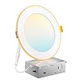 Amico 1 Pack 6 Inch 5CCT LED Recessed Ceiling Light with Night Light, 2700K/3000K/3500K/4000K/5000K Selectable Ultra-Thin Recessed Lighting, 12W=110W, 1100LM, Dimmable Canless Wafer Downlight ETL&FCC