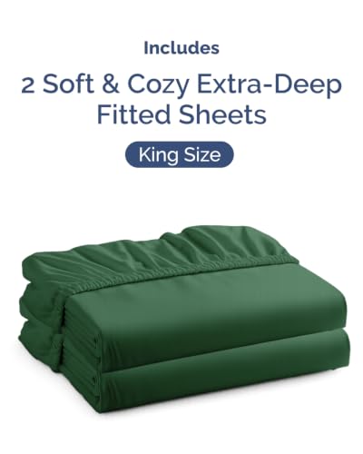 Image of CGK Linens 2 Pack Extra Deep King Fitted Sheets - Emerald Green