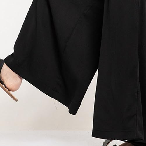 Men's Casual Wide Leg Harem Pants Solid Baggy Japanese Pants Lightweight Breathable Elastic Waist Hakama Pant2