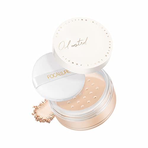 FOCALLURE PerfectBase Oil-Control Loose Powder, Translucent Loose Setting Powder, Shine-Free Finishing Powder, Long-lasting and Lightweight Foundation Makeup, Super Soft Powder Puff Included, Medium