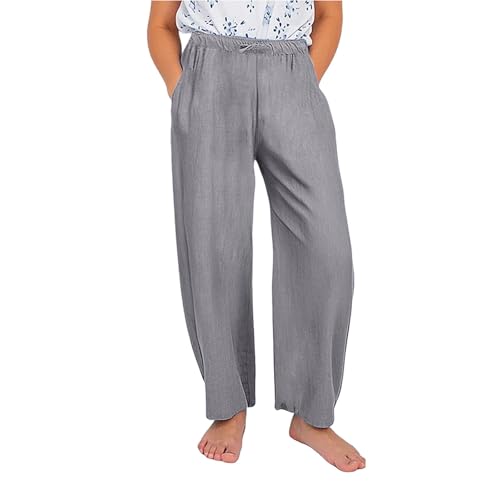 Moonker Boys Girls Linen Pants for Teens Kids Straight Wide Leg LLLLLL High Elastic Waist Solid Color Girls Long