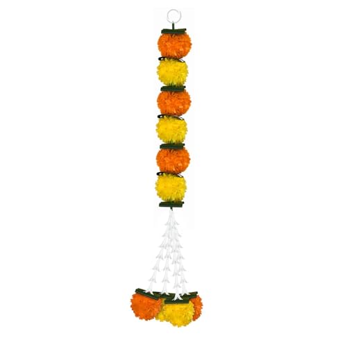 Image of S2S Artificial Marigold, Rajanigandha & Leaf Garland | Festive Hanging - 21 Inch (Pack of 5) | Traditional Door & Mandir Decoration for Makar Sankranti & Pooja