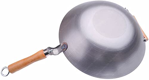 14 Inches Carbon Steel Wok With Helper Handle (Flat Bottom), 14 Gauge Thickness, Usa Made #TOP1