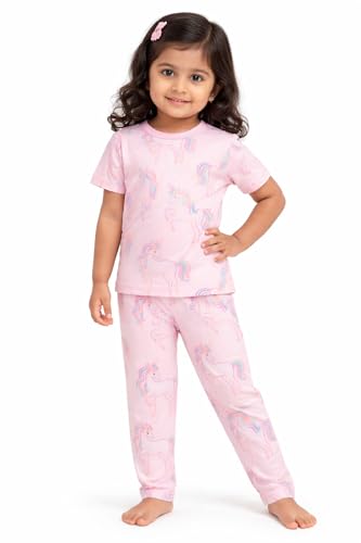 Image of NammaBaby Girl's Soft Cotton Night Suit (Printed T-Shirt & Pant Set /Girls Night Dress /Nightwear) Pack of 1