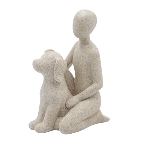 Neeenn Dog Sculpture Home Decor, Sandstone Man and Dog Statue Figurine, Interactive Pet Memorial Gifts for Dog Lovers, Minimalist Puppy & Owner Decorative Arts for Shelf, Living Room, Office