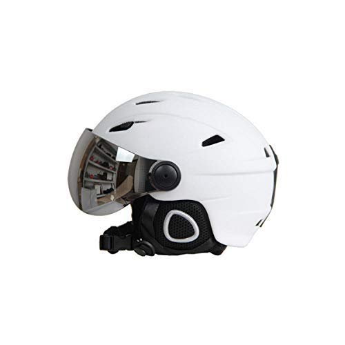 zawq Hombres Mujeres Casco de esquí Gafas Snowboard Casco Máscara Moto Moto de Nieve Monopatín Casco Invierno Cálido Polar Gafas Visera-Blanco_L