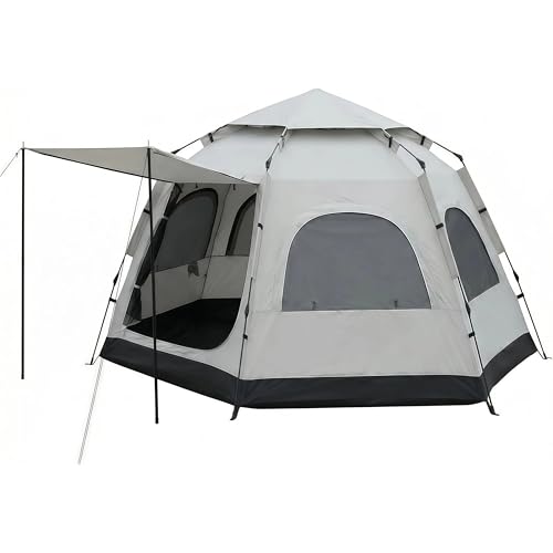 RUN.SE 4 Person Camping Tent with 2 Door & 4 Windows & Extended Porch, Large Family Cabin Tent, Waterproof Portable Glamping Tent, Large Tent for Outdoor Camping Hiking and Backpac image 1