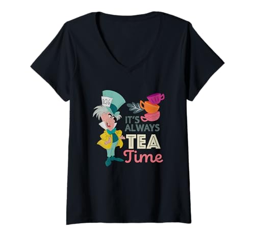 T-shirt Mad Hatter femme col V coton confortable imprimé Alice Disney