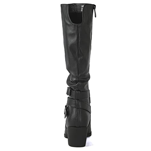 Image of GLOBALWIN Women's Knee High Cowboy Boots - Minimalist Western Round Toe Cowgirl Boots with Comfortable Block Heel, Plain Sleek Design, Tall Dress Boots for Women