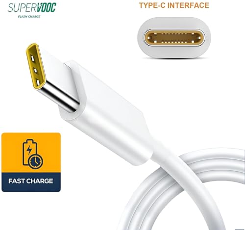 Image of Realme Original 65W Supervooc USB Type C Charging Data Cable for Realme 12 pro plus /11 pro /11 /10 /9 /9i /Narzo 60 Pro /60 /50 /50 pro /30 Support 67W Superdart and 33W Dart Also Quick Mobile Charge, White