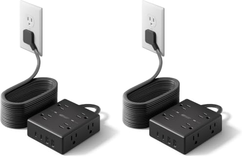 Image of SUPERDANNY Extension Cord,Flat Plug Surge Protector Power Strip,20Ft (Pack of 2)